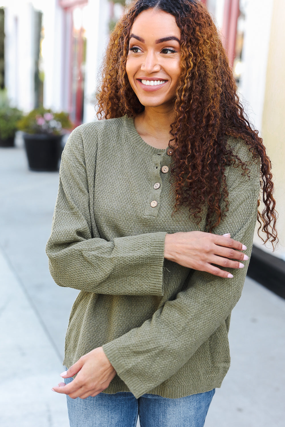 Beautiful You Moss Green Button Down Ribbed Sweater