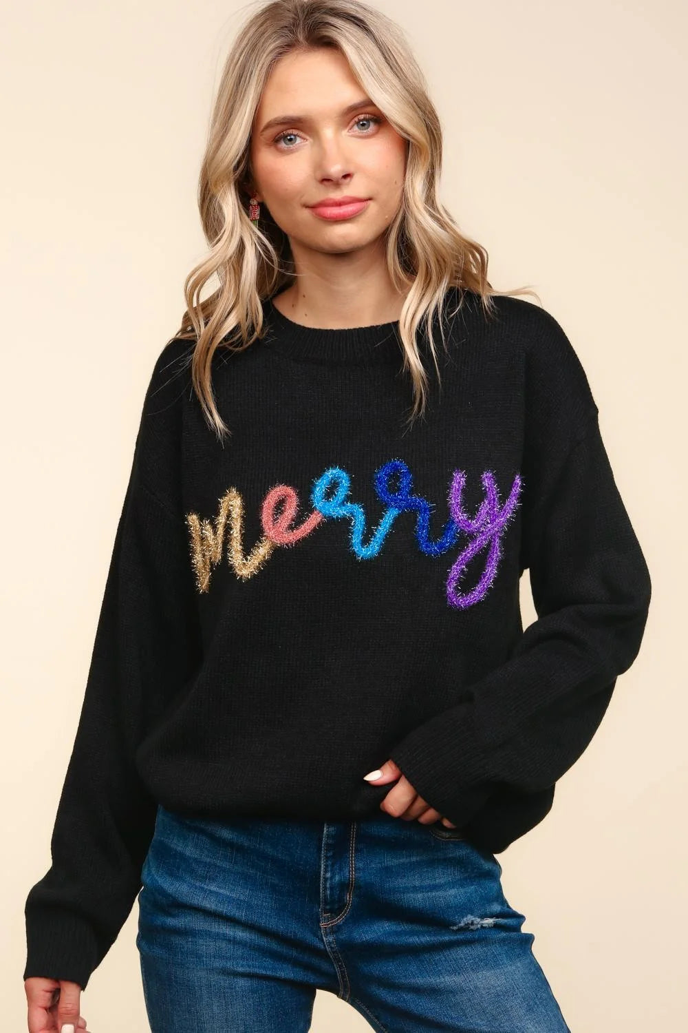 MERRY METALLIC POP UP PULLOVER SWEATER TOP