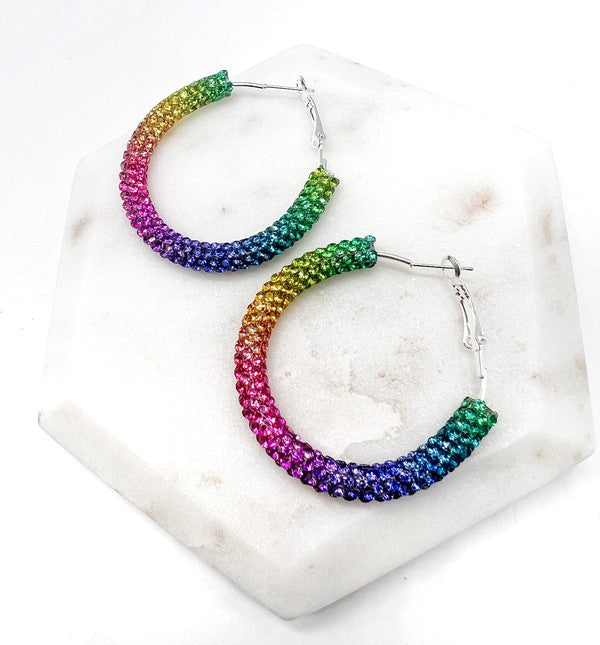 Rainbow Glitter Hoop Earrings St Patricks Day