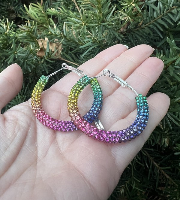 Rainbow Glitter Hoop Earrings St Patricks Day