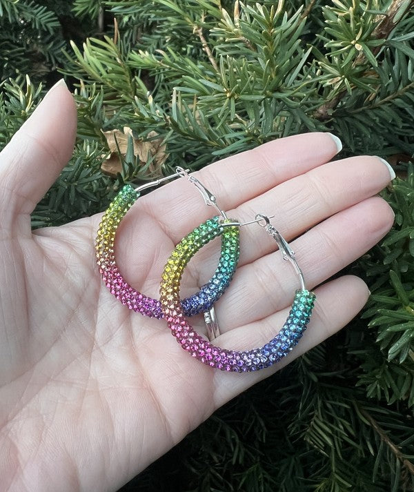 Rainbow Glitter Hoop Earrings St Patricks Day