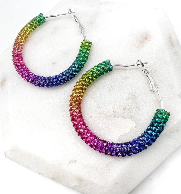 Rainbow Glitter Hoop Earrings St Patricks Day