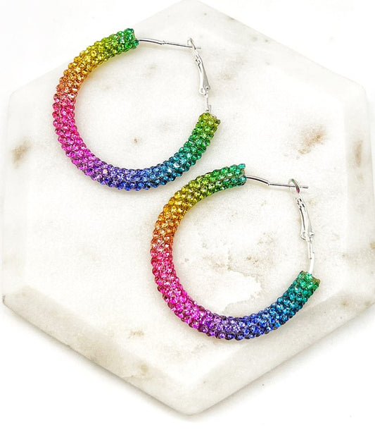 Rainbow Glitter Hoop Earrings St Patricks Day
