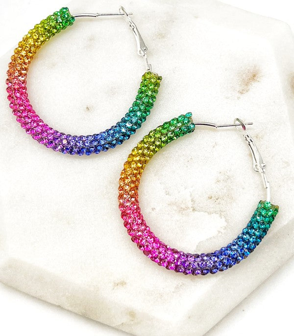 Rainbow Glitter Hoop Earrings St Patricks Day