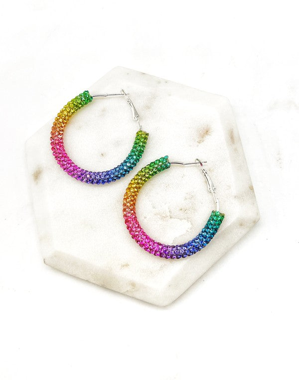 Rainbow Glitter Hoop Earrings St Patricks Day