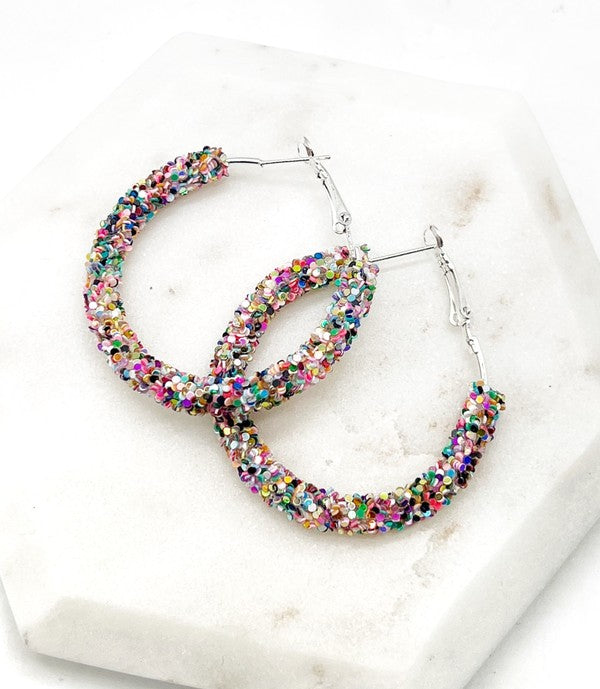 Multi-Color Sequin Glitter Hoop Earrings