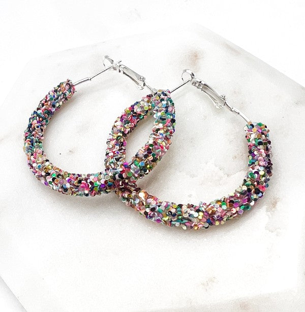 Multi-Color Sequin Glitter Hoop Earrings