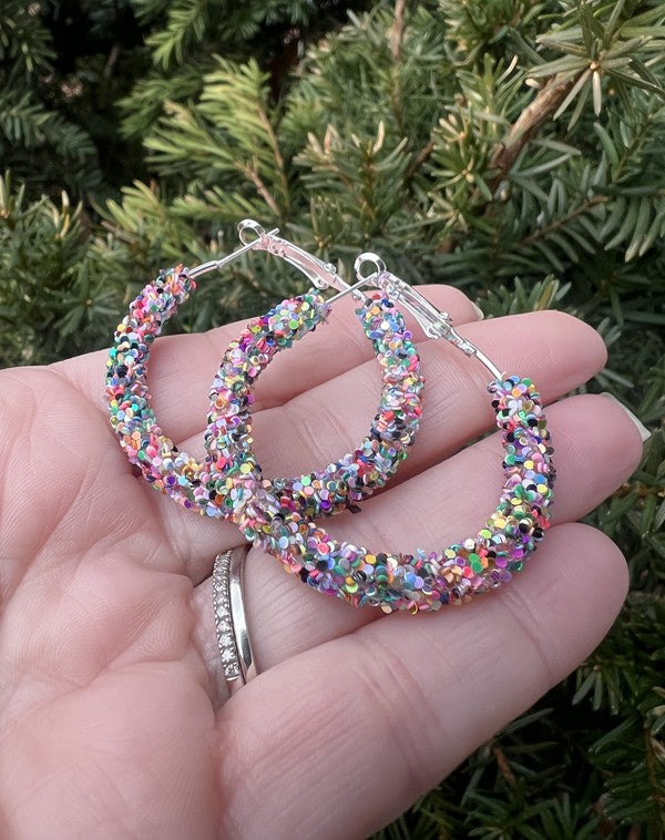 Multi-Color Sequin Glitter Hoop Earrings