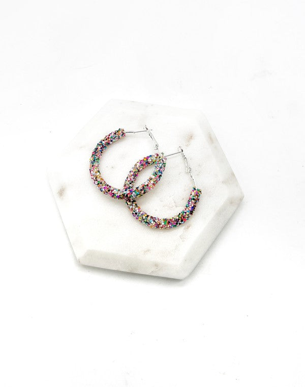 Multi-Color Sequin Glitter Hoop Earrings