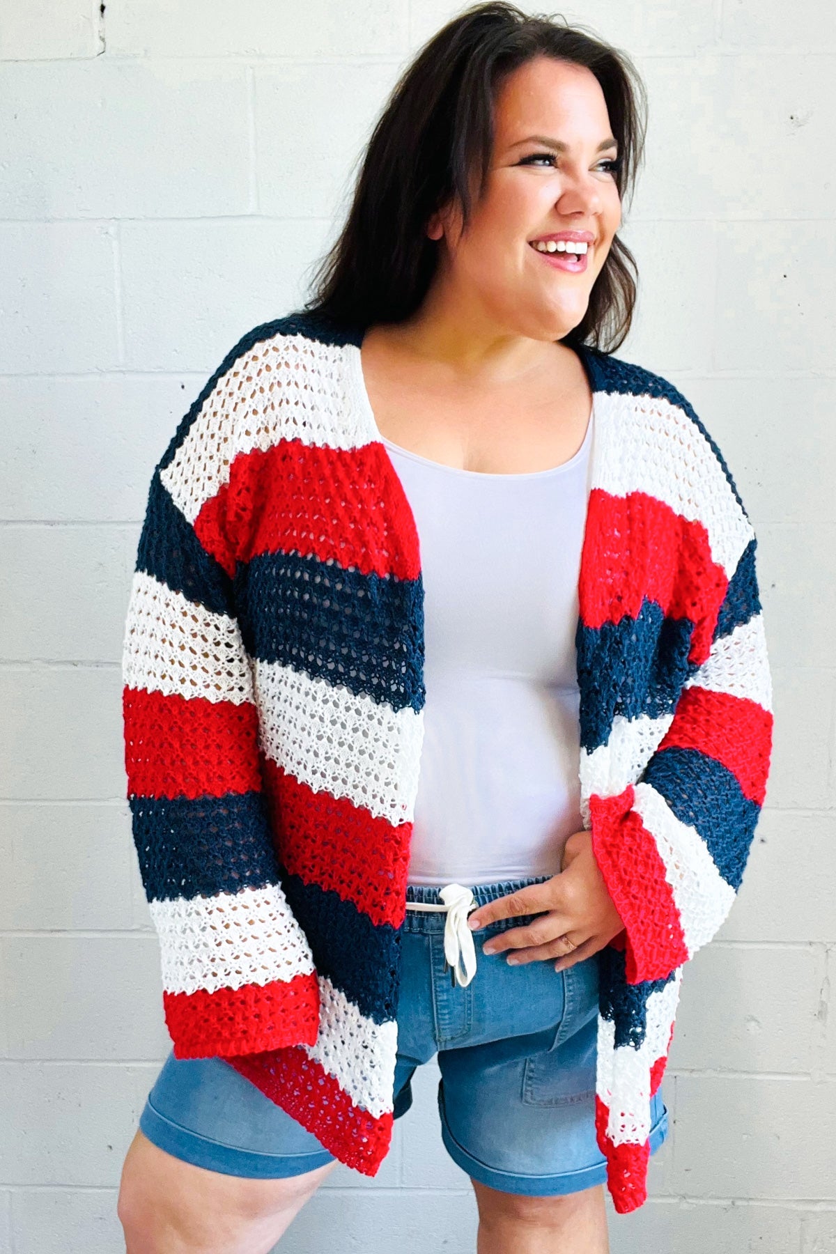 Simply Patriotic Red White & Blue Striped Crochet Cardigan